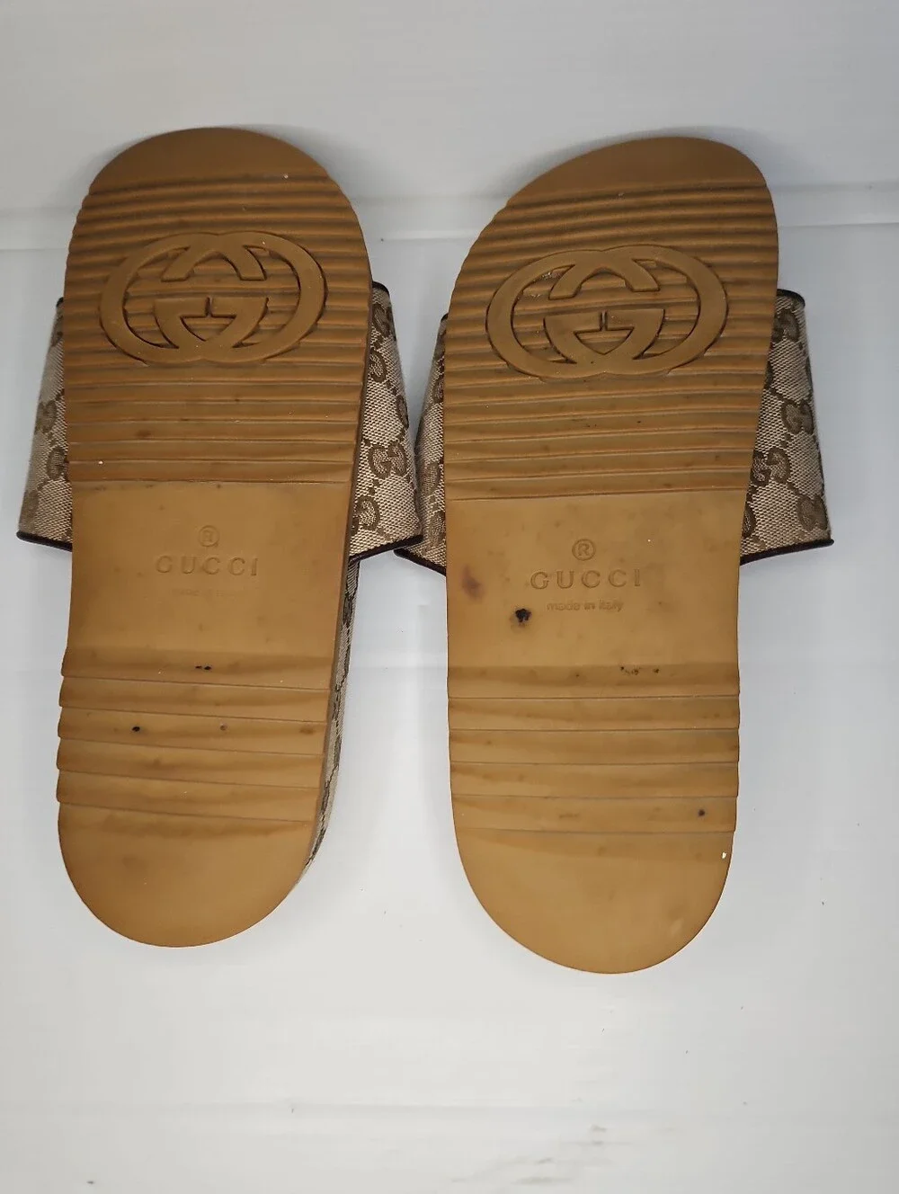 Authentic Gucci GG Supreme Canvas Slides Sandals Men's Size 9 Brown Monogram Log